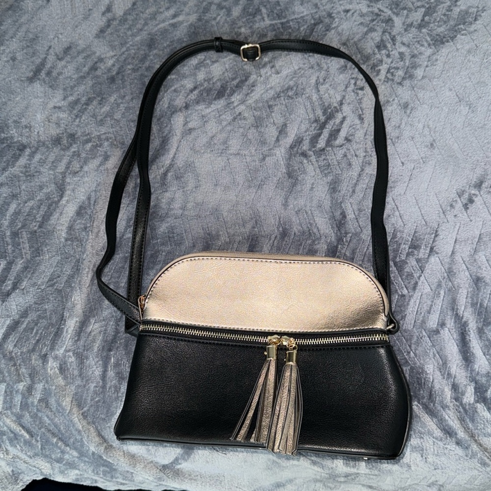 Dasein Two Tone Tassel Crossbody Handbag Black and Copper